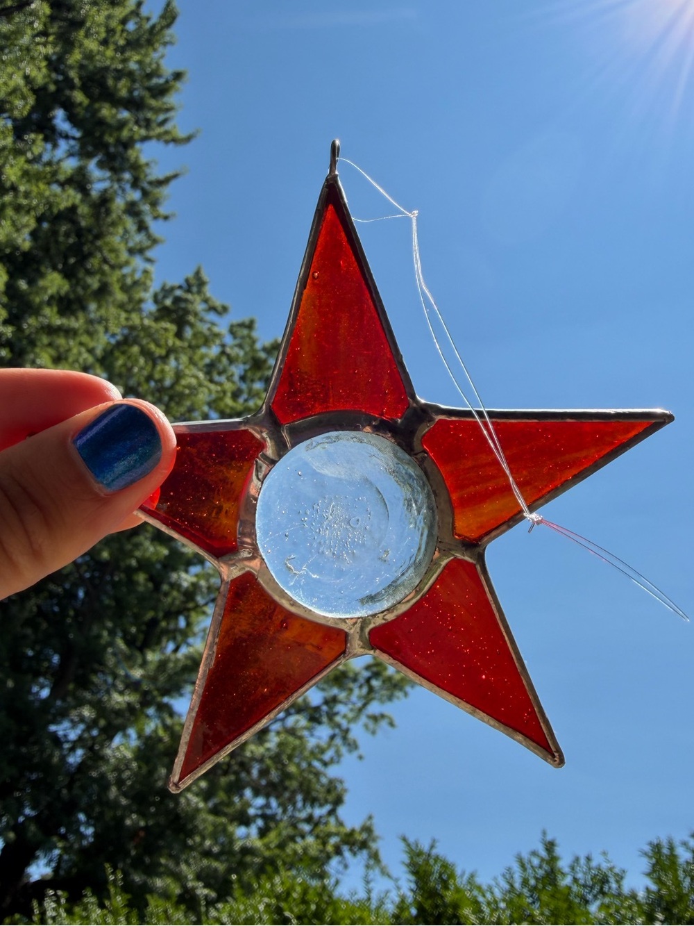 Vintage Red Stained Glass Star Suncatcher